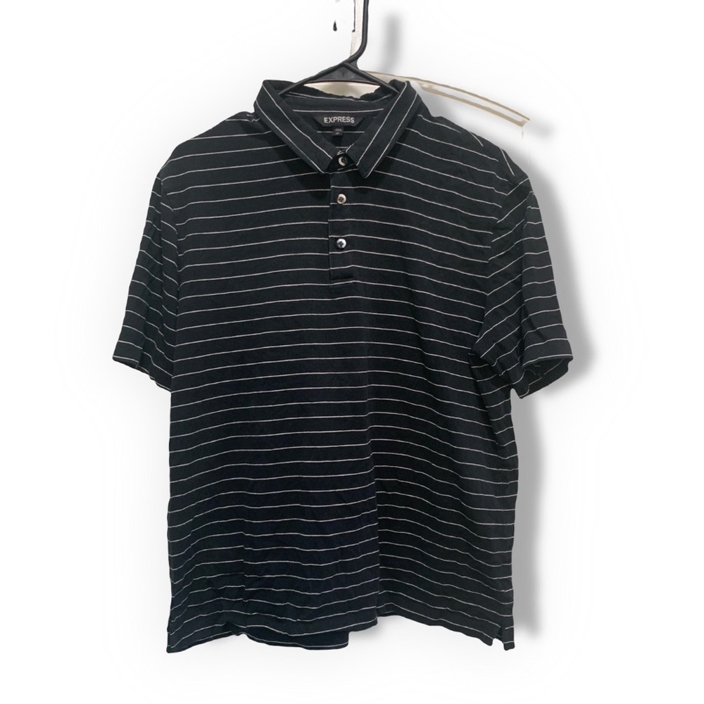 Express Men Black with Striped Polo Shirt size XL